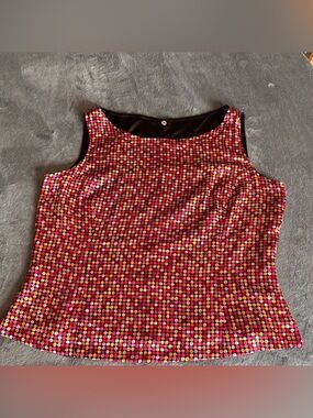 Y2K Funky Retro Statement Embellished Polka Dot Tank Top Sz 16 Colorful Buttons